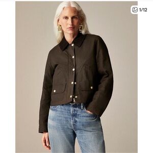 J.Crew Short Barn Jacket in British Millerain Waxed Cotton – Mossy Brown